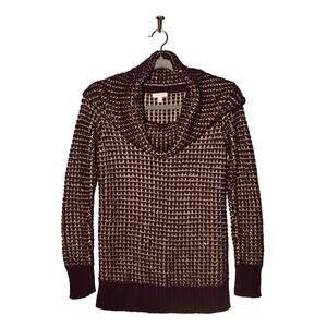 CACHE $130 Purple Gold Sequin Textured Knit Chunky Cowl‎ Neck Sweater Small